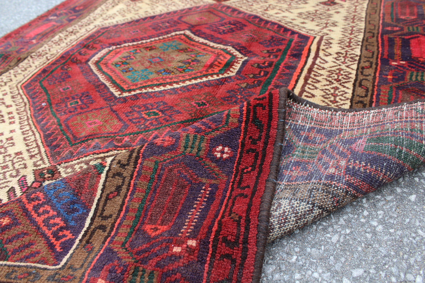 Red Cream Rug 4x7 Vintage Tribal Persian Turkish Handmade