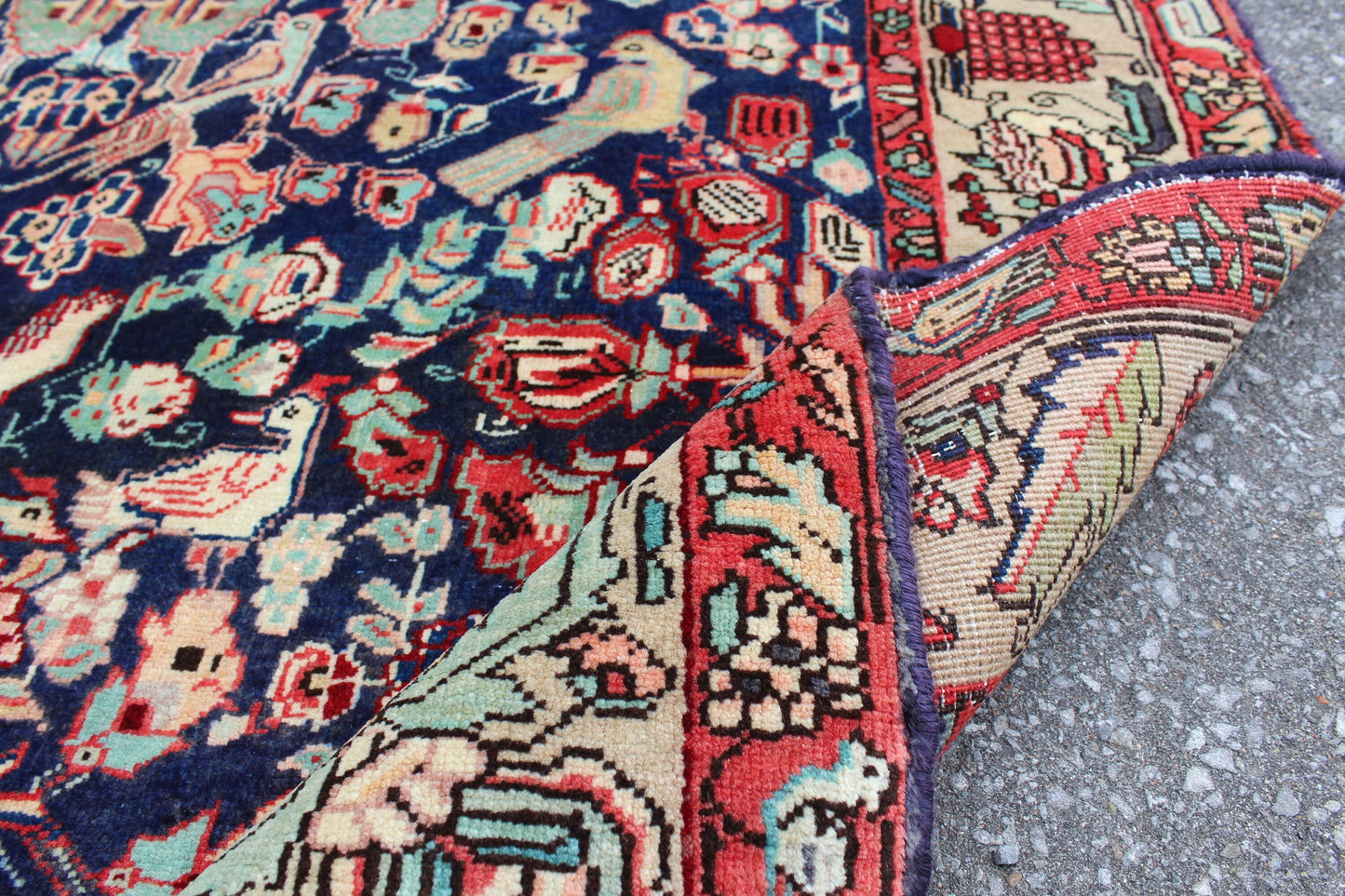 Navy Blue Oriental Rug with Beige Border | One of a Kind Handmade Rug