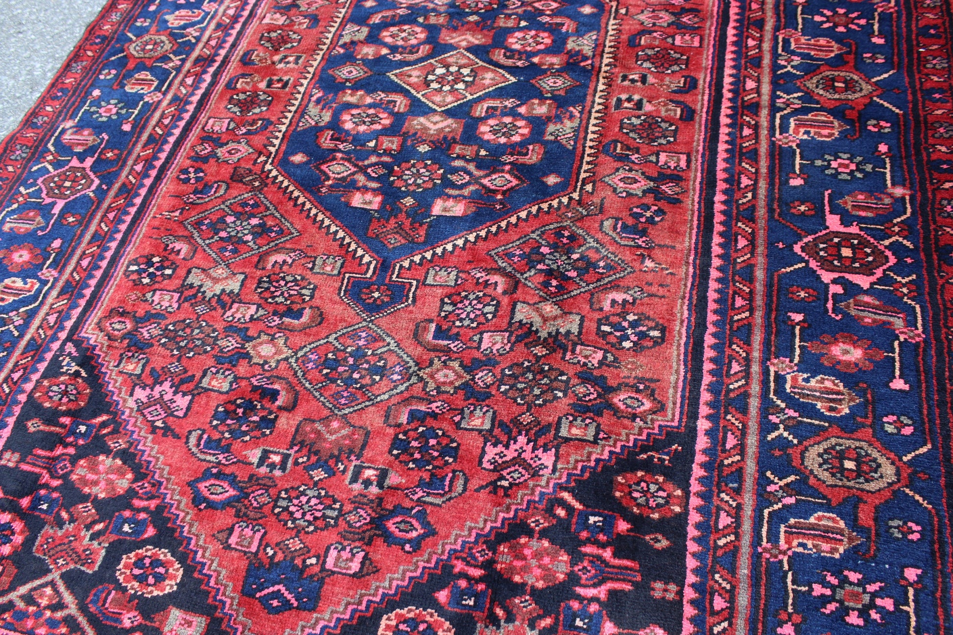 Rusty Pink & Blue 5x6 Persian Tribal Wool Hand Knotted Area Rug