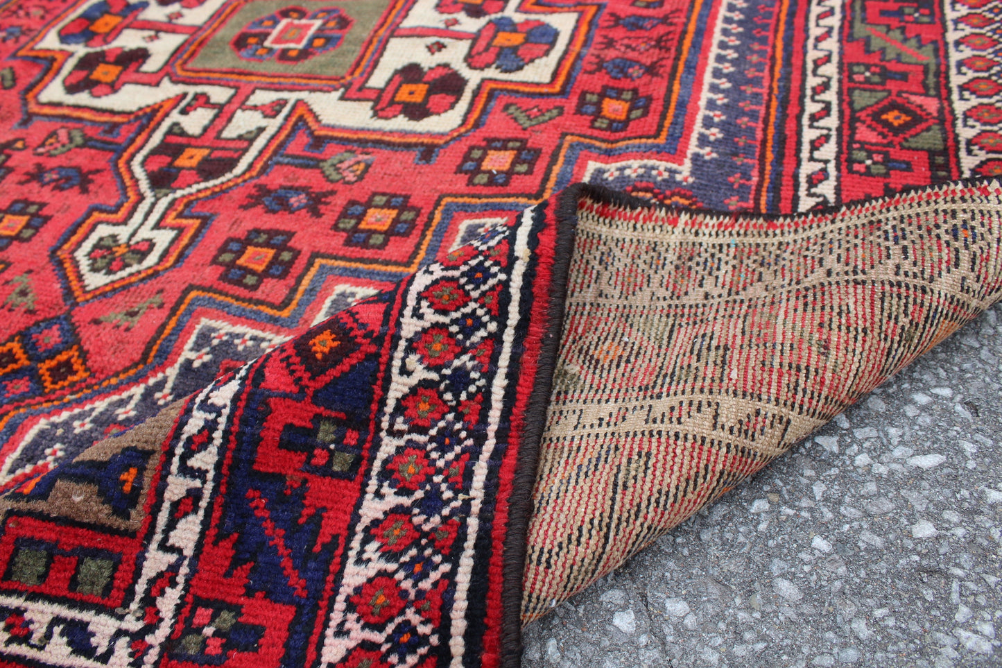 Red Blue 5x7 Vintage Hand Knotted Wool Rug
