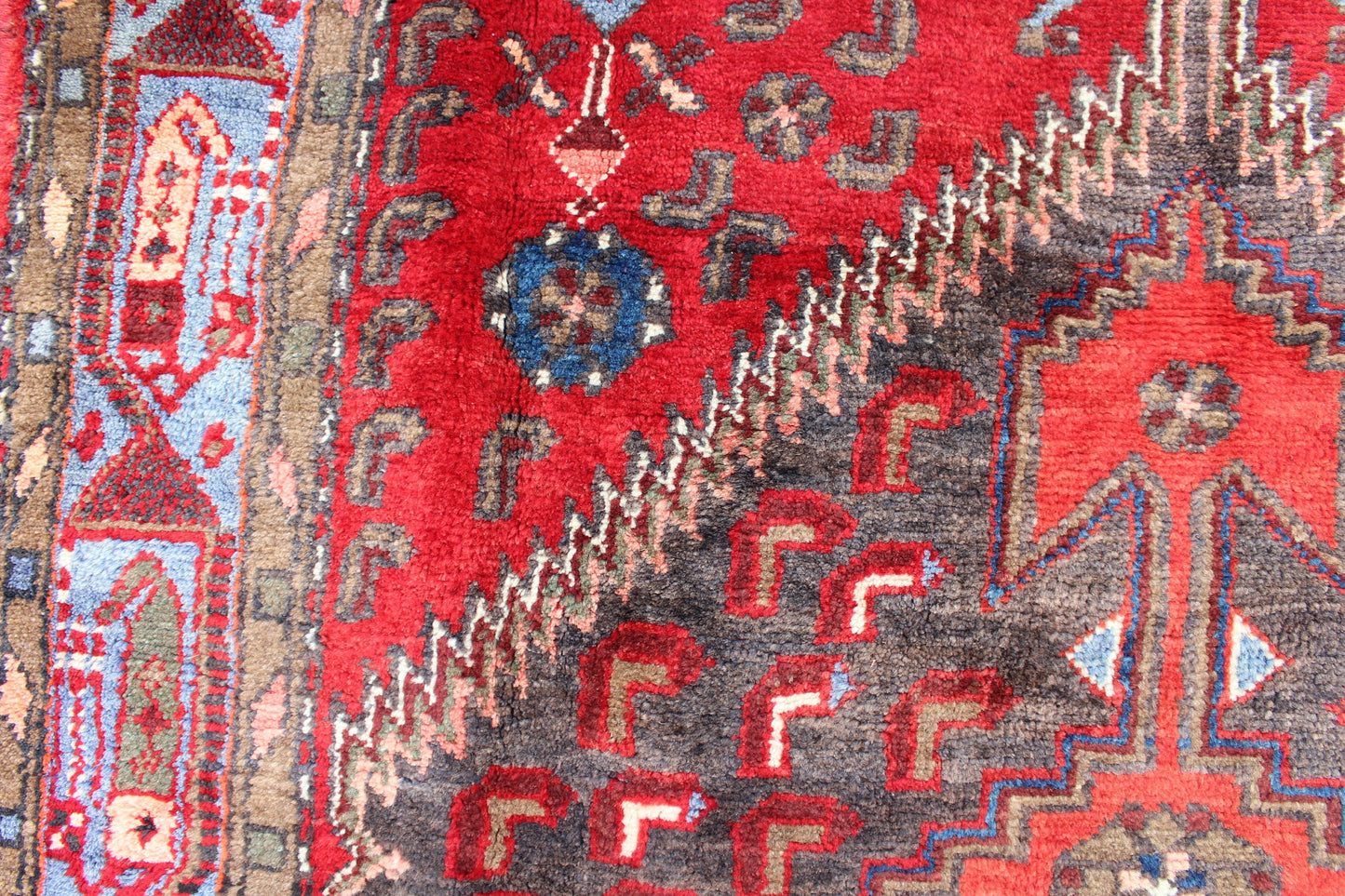 Red Blue 4x7 Vintage Wool Area Rug