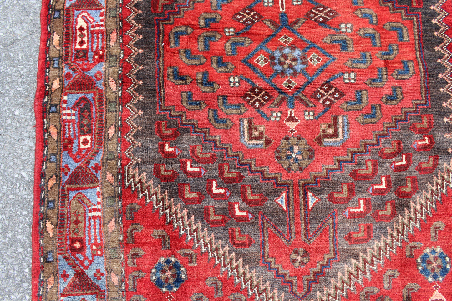 Red Blue 4x7 Vintage Wool Area Rug