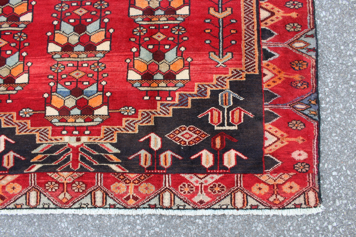Red Black 5x6 Vintage One of a Kind Rug