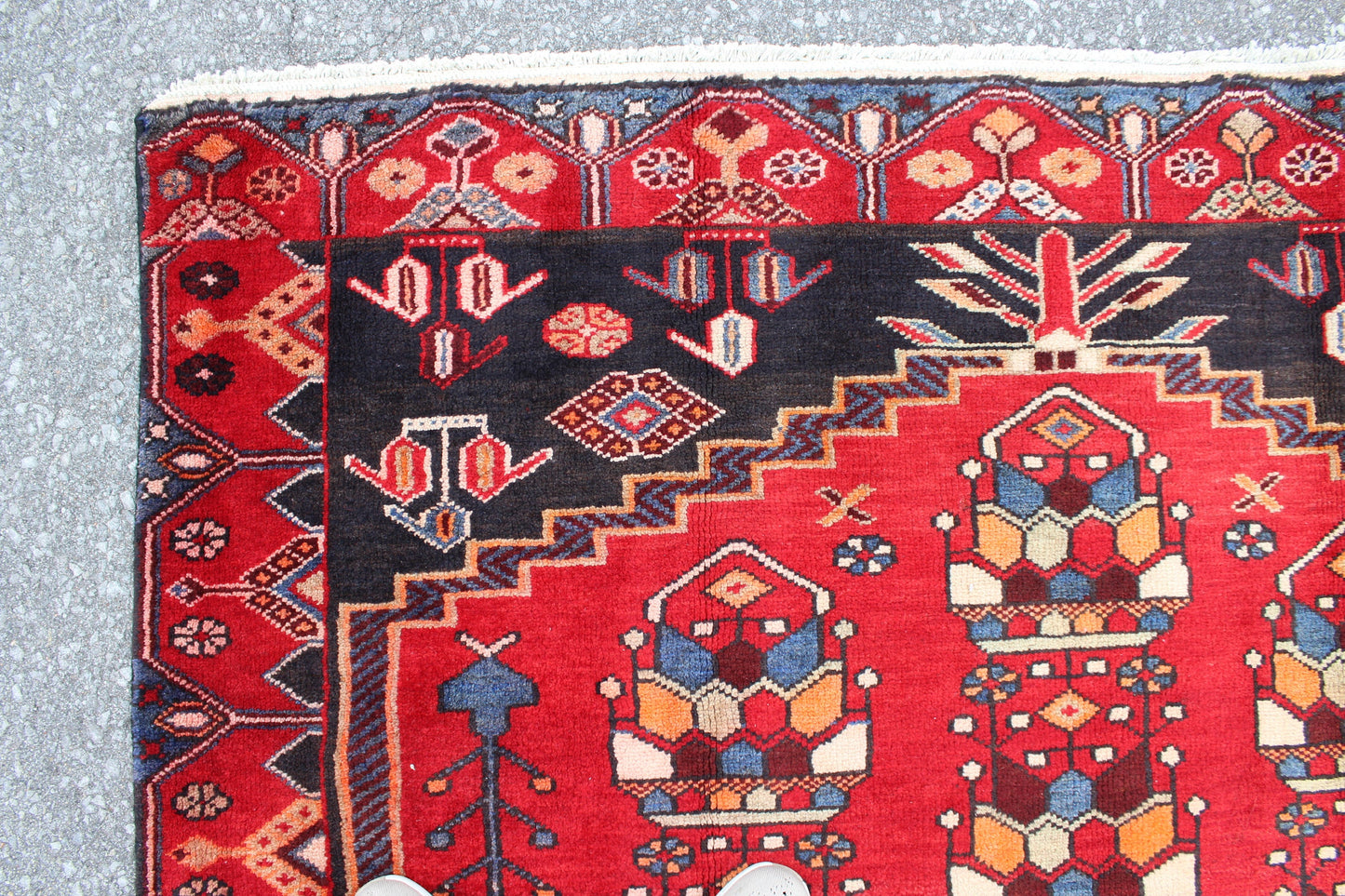 Red Black 5x6 Vintage One of a Kind Rug
