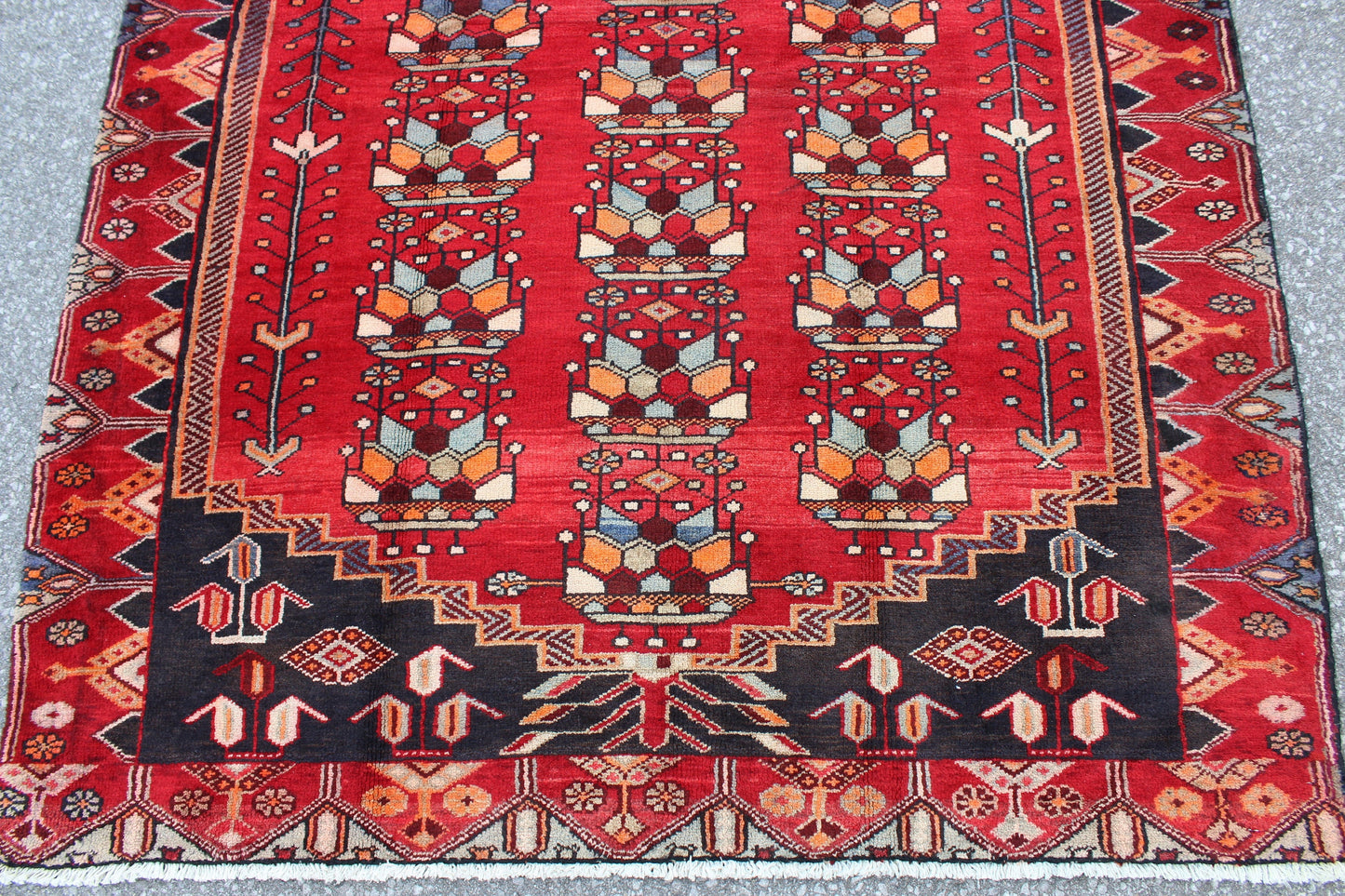 Red Black 5x6 Vintage One of a Kind Rug
