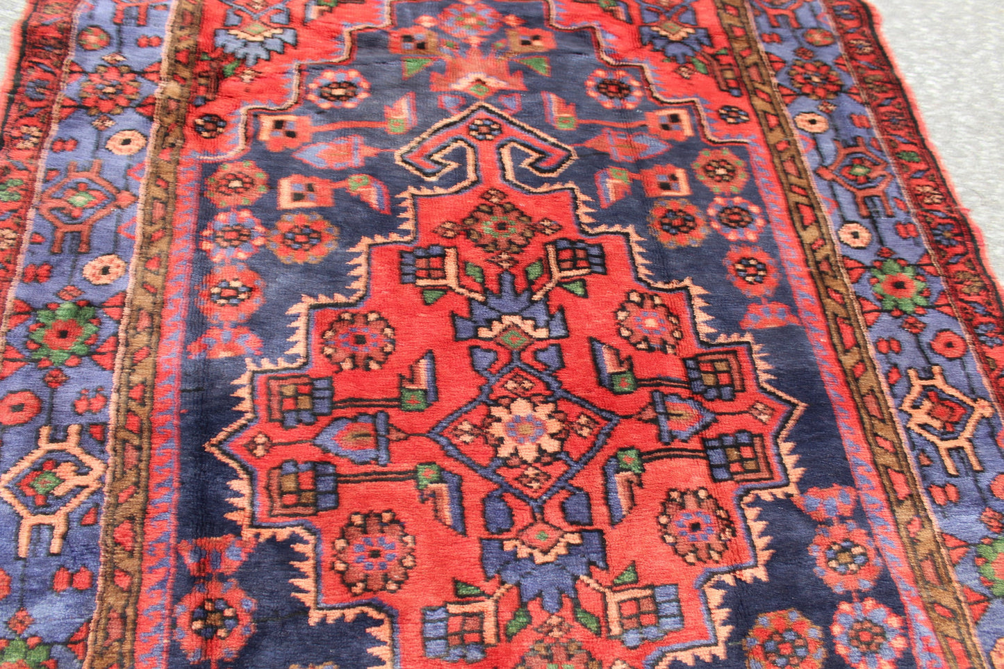 Red Blue 5x8 Vintage One of a Kind Rug