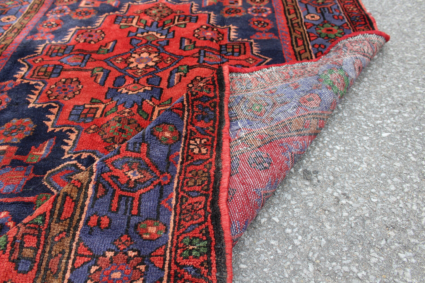 Red Blue 5x8 Vintage One of a Kind Rug