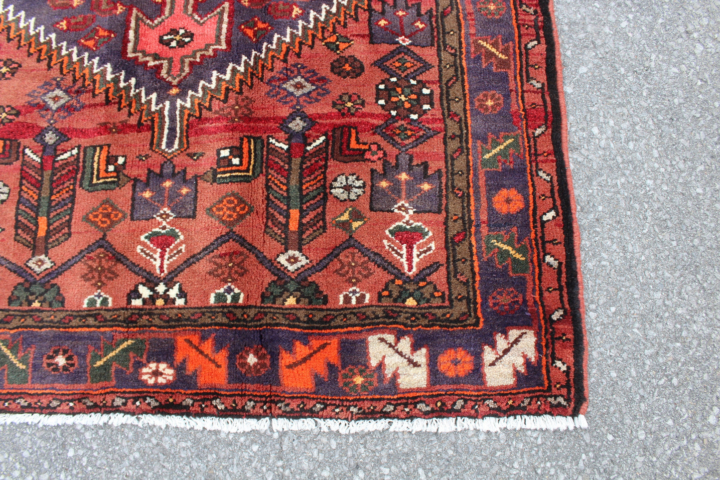 Coral 3x7 Rug with Purple Blue Border | Persian Style Handmade Rug