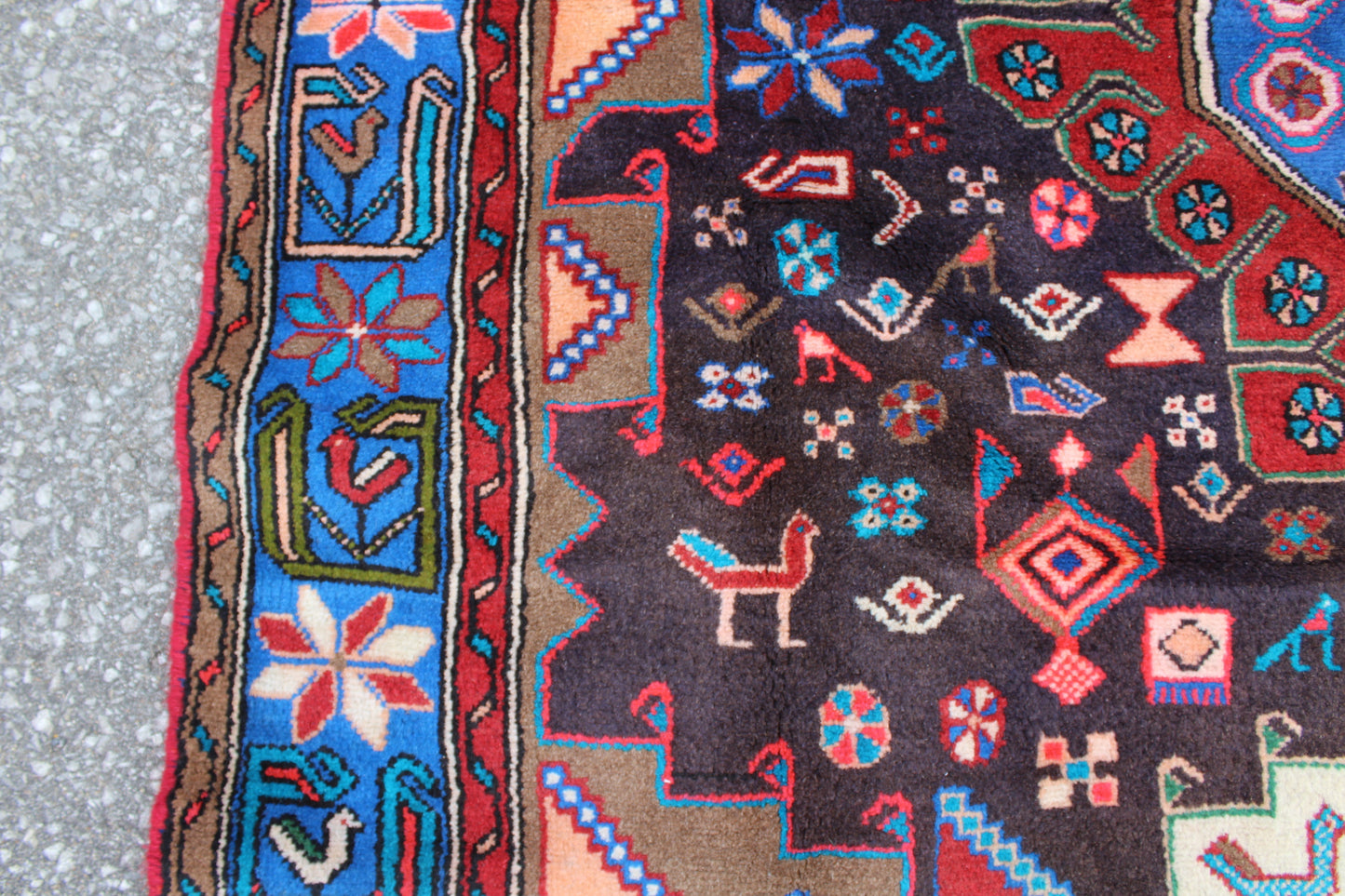 Blue Navy Blue 5x7 Vintage Tribal Handmade Wool Rug