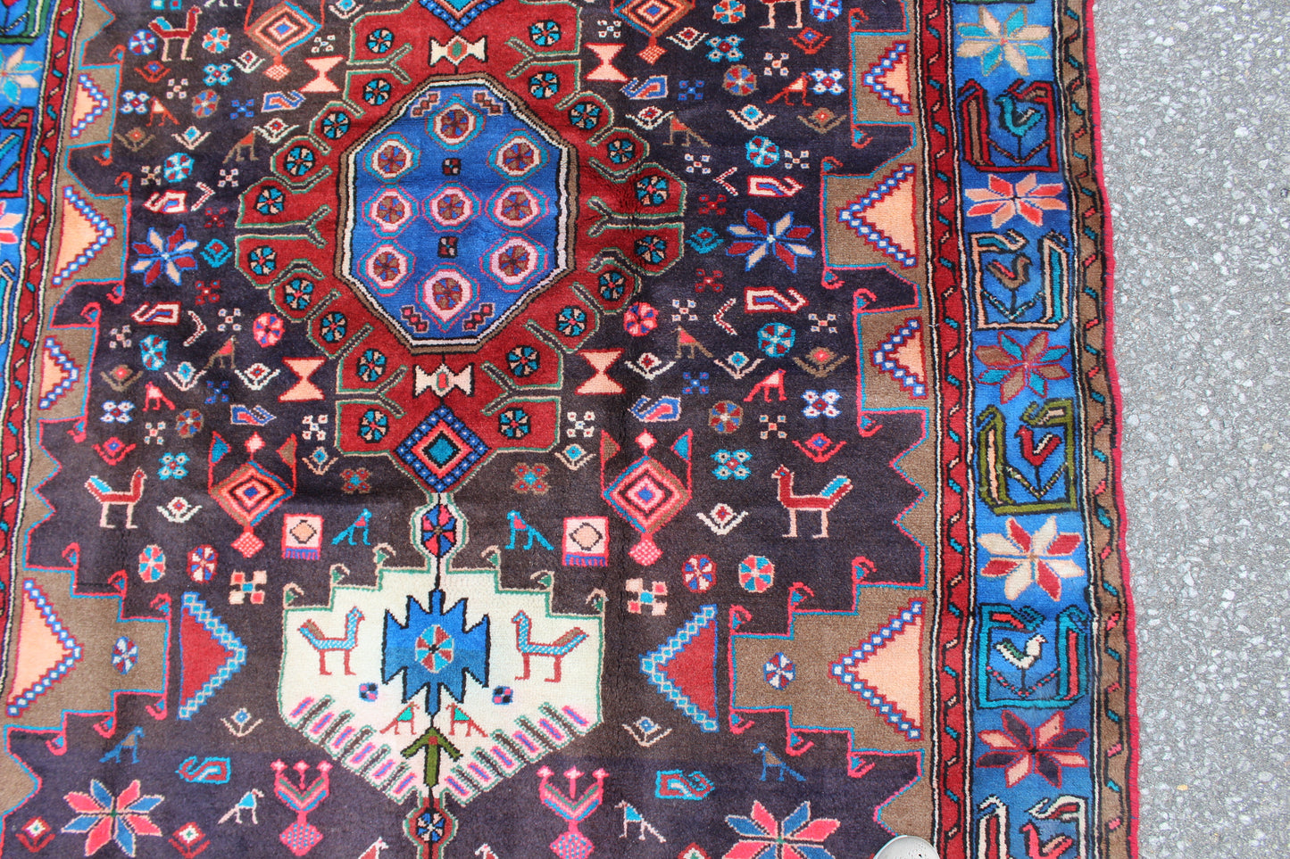 Blue Navy Blue 5x7 Vintage Tribal Handmade Wool Rug
