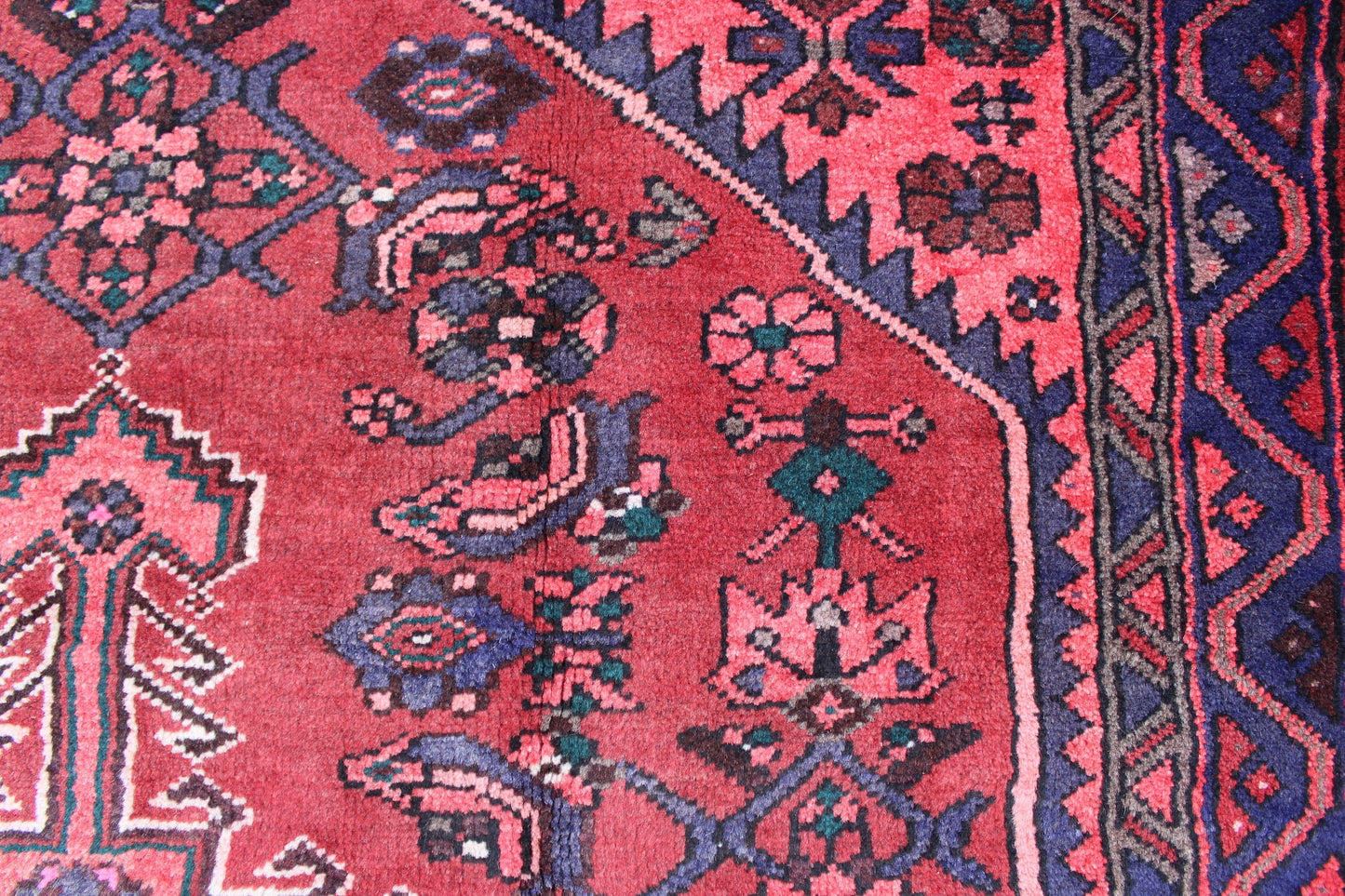 Bring Pink Red Blue 4x7 Vintage One of a Kind Hand Knotted Rug