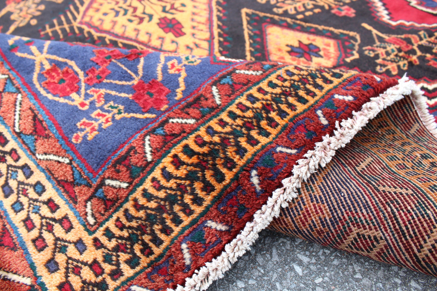 Red Blue 5x7 Vintage Hand Knotted Rug