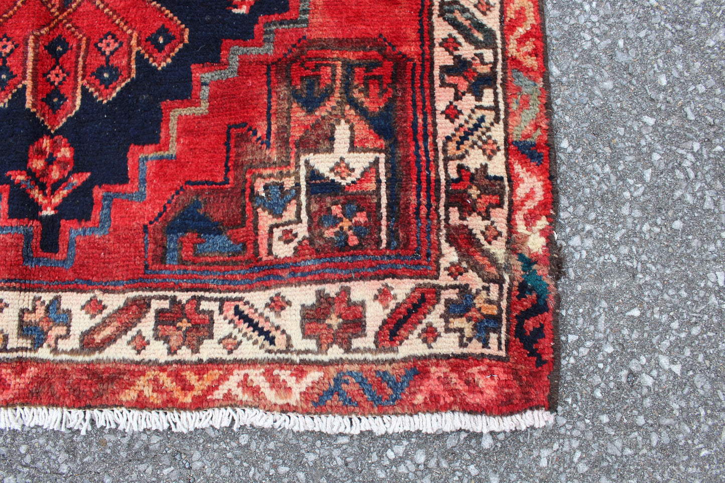 Red 3x6 Runner Rug with Navy Blue Medallions | Handmade Persian Turkish Rug