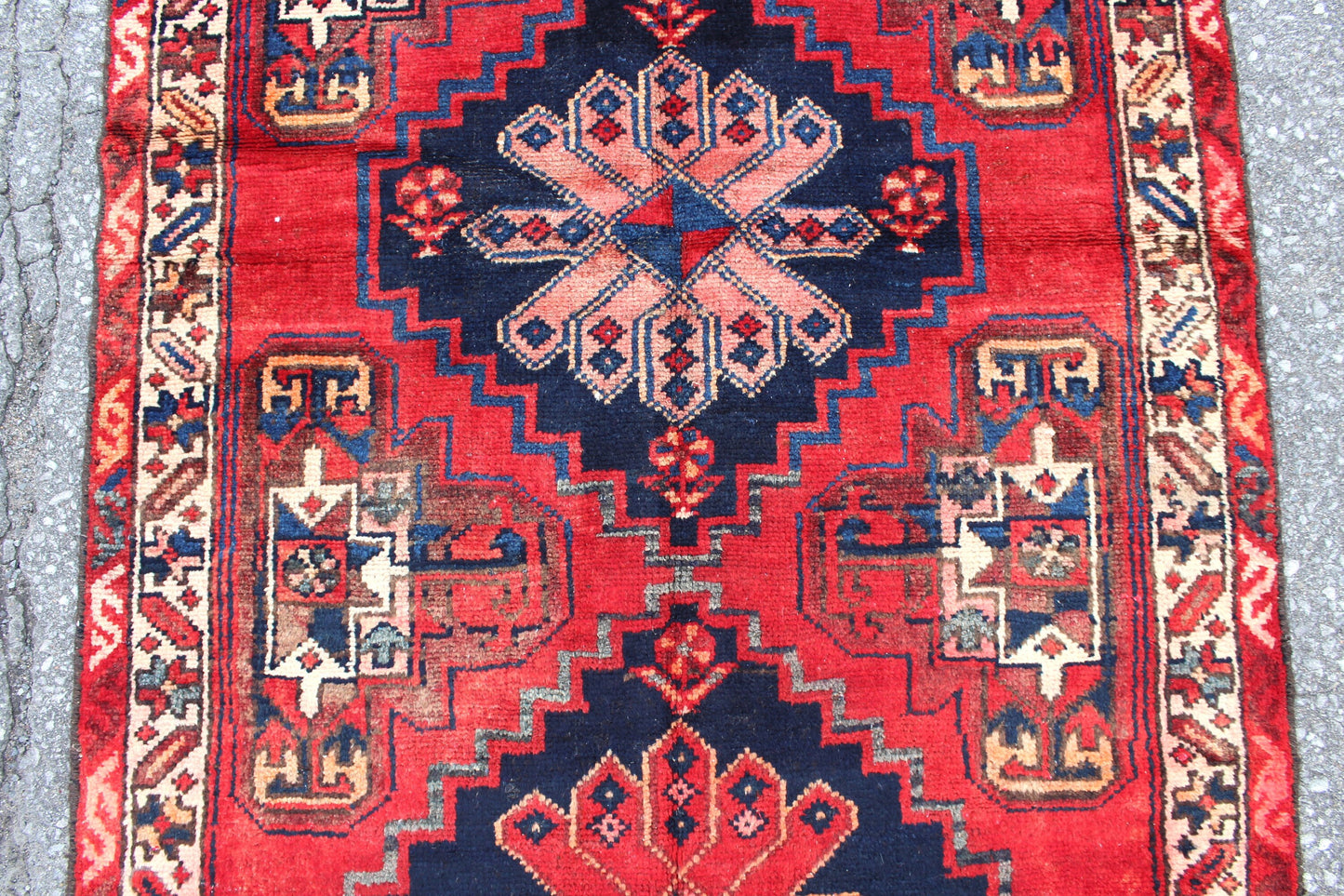 Red 3x6 Runner Rug with Navy Blue Medallions | Handmade Persian Turkish Rug