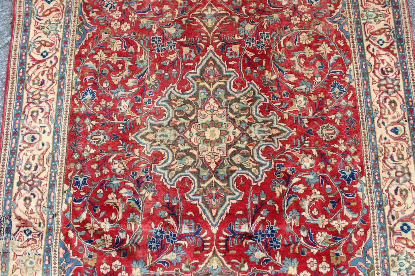 Red Blue 4x7 Vintage Wool Area Rug