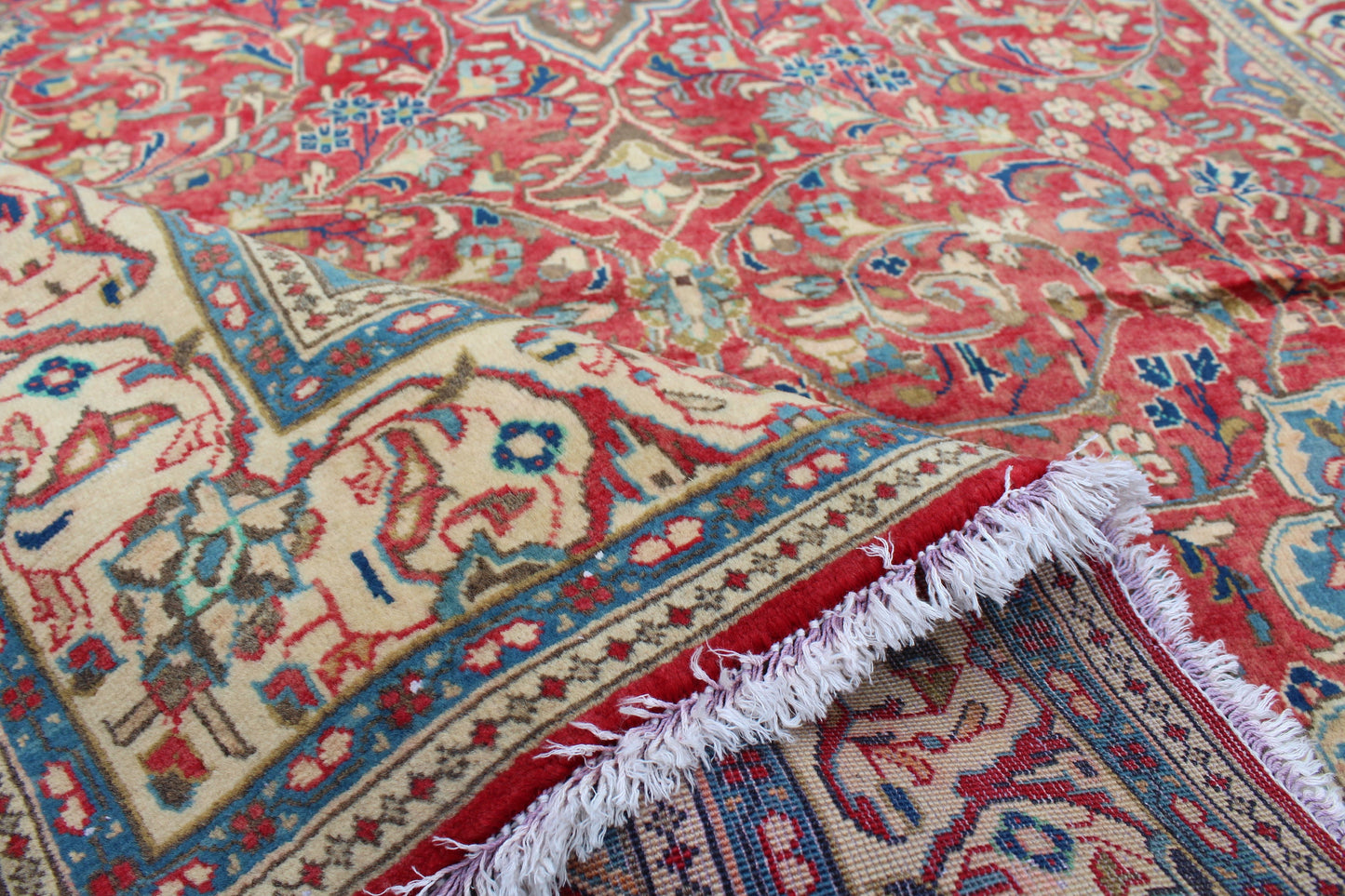 Red Blue 4x7 Vintage Wool Area Rug