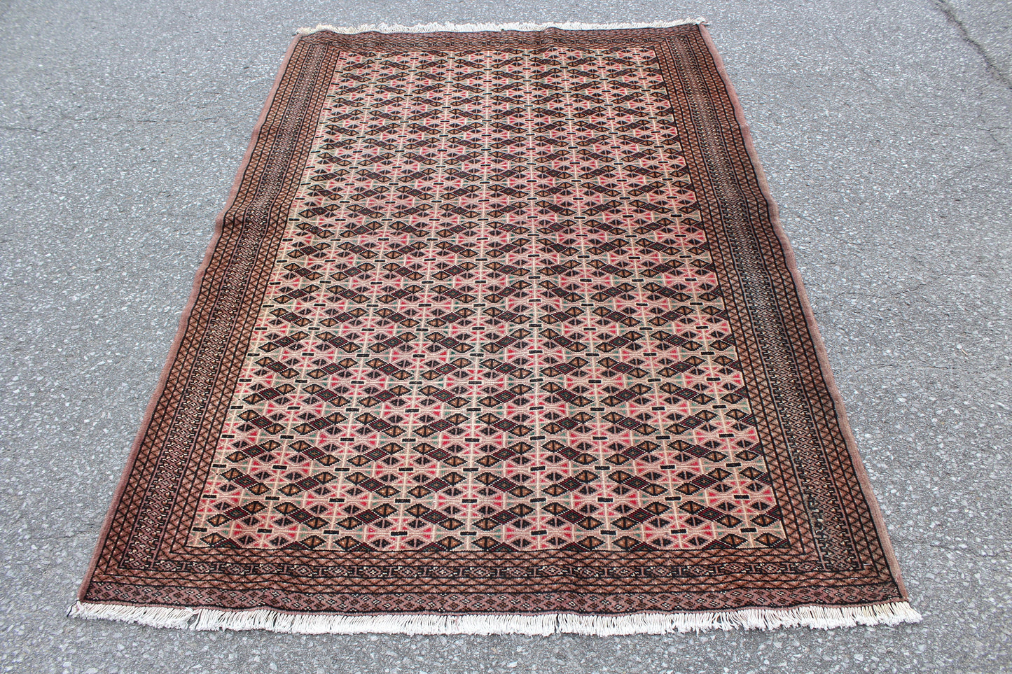 Light Pink Brown Rug with Repetitive Geometric Design | Hand Knotted Turkish