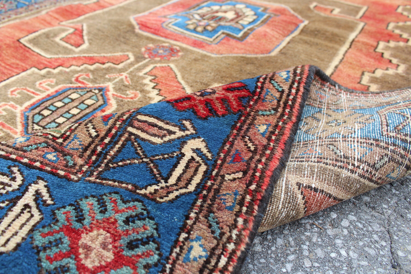 Orange Dark Beige 4x6 Wool Thick Pile Turkish Area Rug