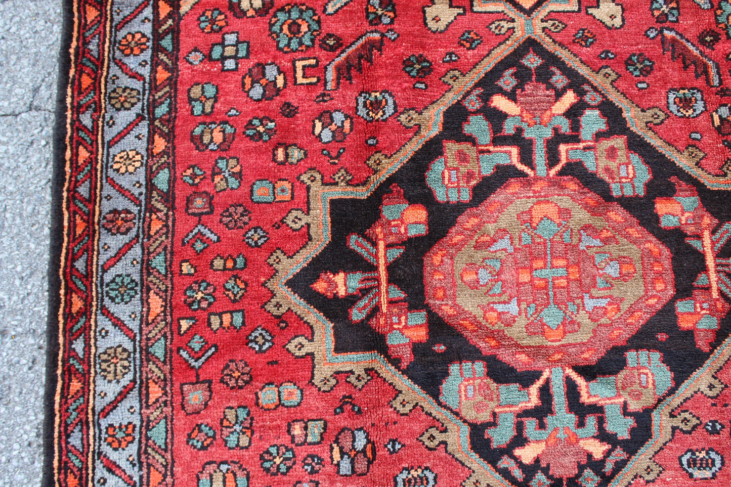 Red Black 5x8 Vintage Hand Knotted Rug