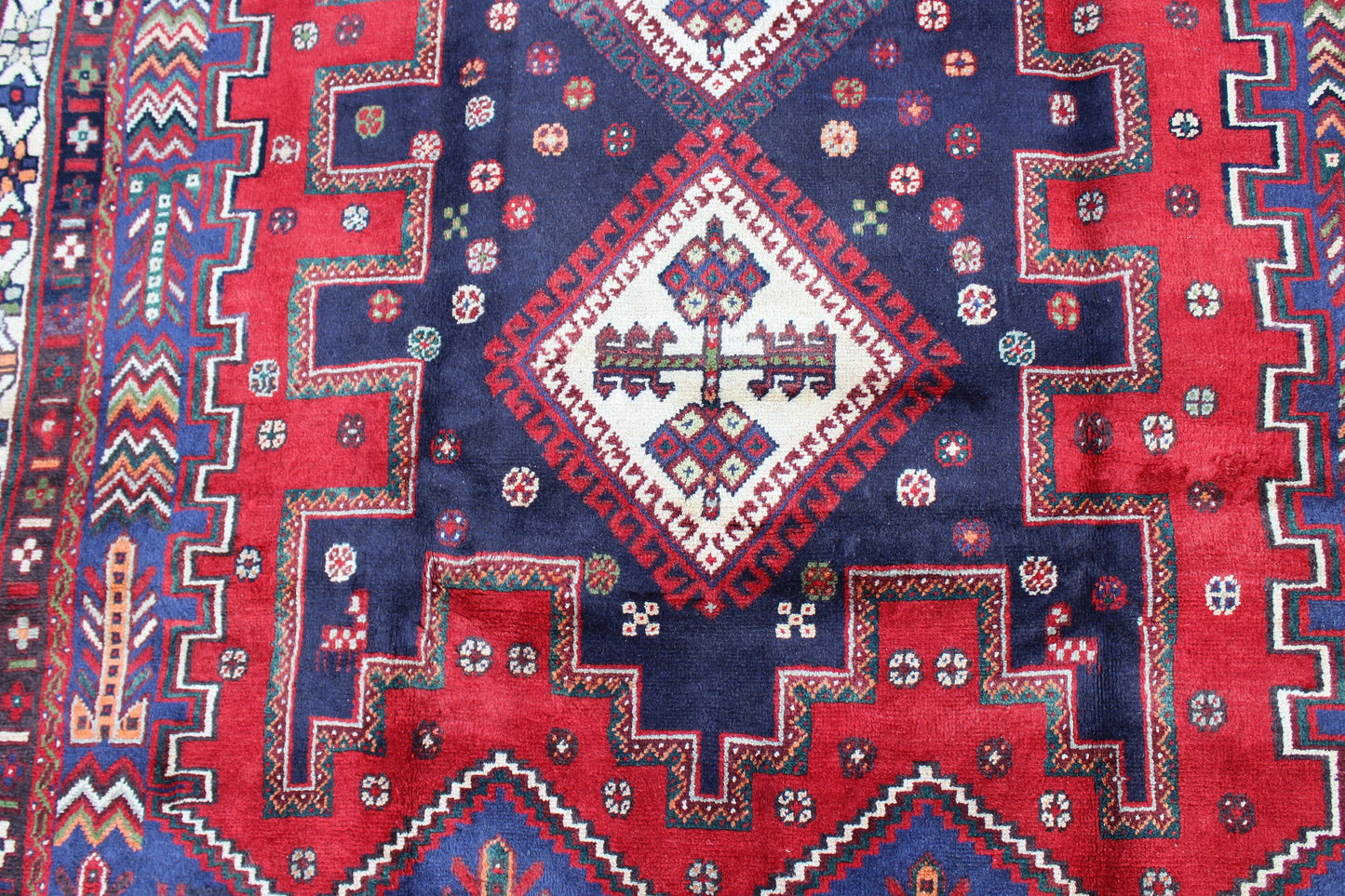 Red Blue 5x8 Vintage Rug | Tribal Oriental Persian Rug | Kazak Bohemian Rug | Handmade Rug