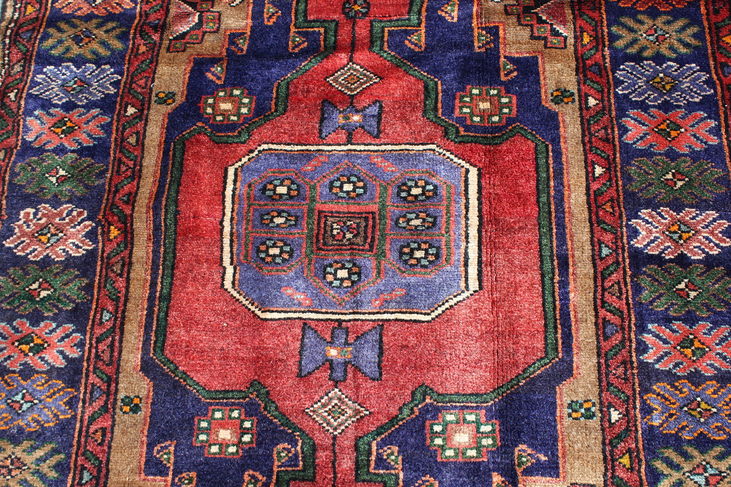 Blue Red 4x7 Vintage Rug | Tribal Oriental Persian Rug | Kazak Bohemian Rug | Handmade Rug