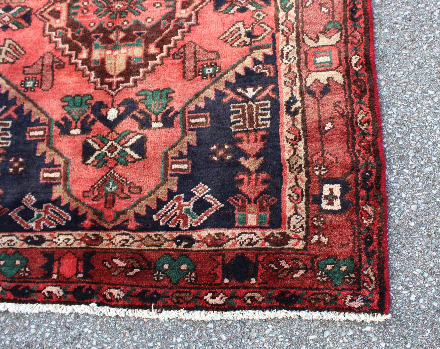 Orange Navy 4x7 Vintage Tribal Handmade Rug with Medallions