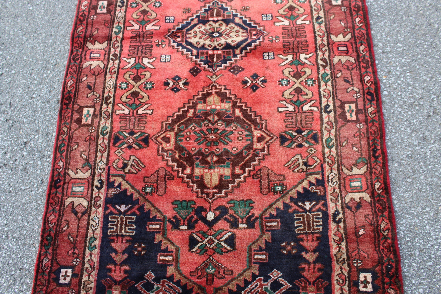 Orange Navy 4x7 Vintage Tribal Handmade Rug with Medallions