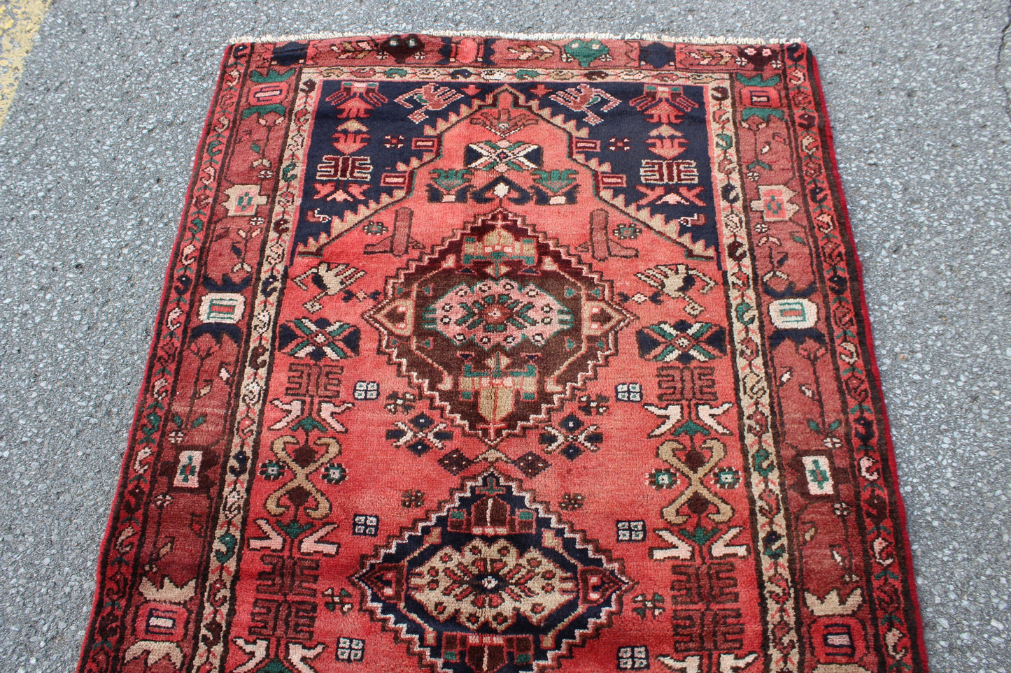 Orange Navy 4x7 Vintage Tribal Handmade Rug with Medallions