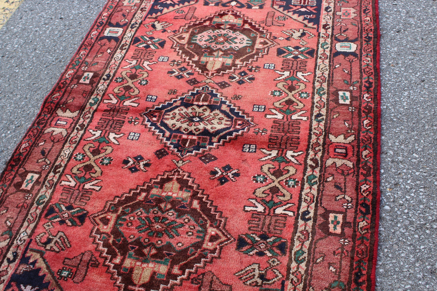 Orange Navy 4x7 Vintage Tribal Handmade Rug with Medallions