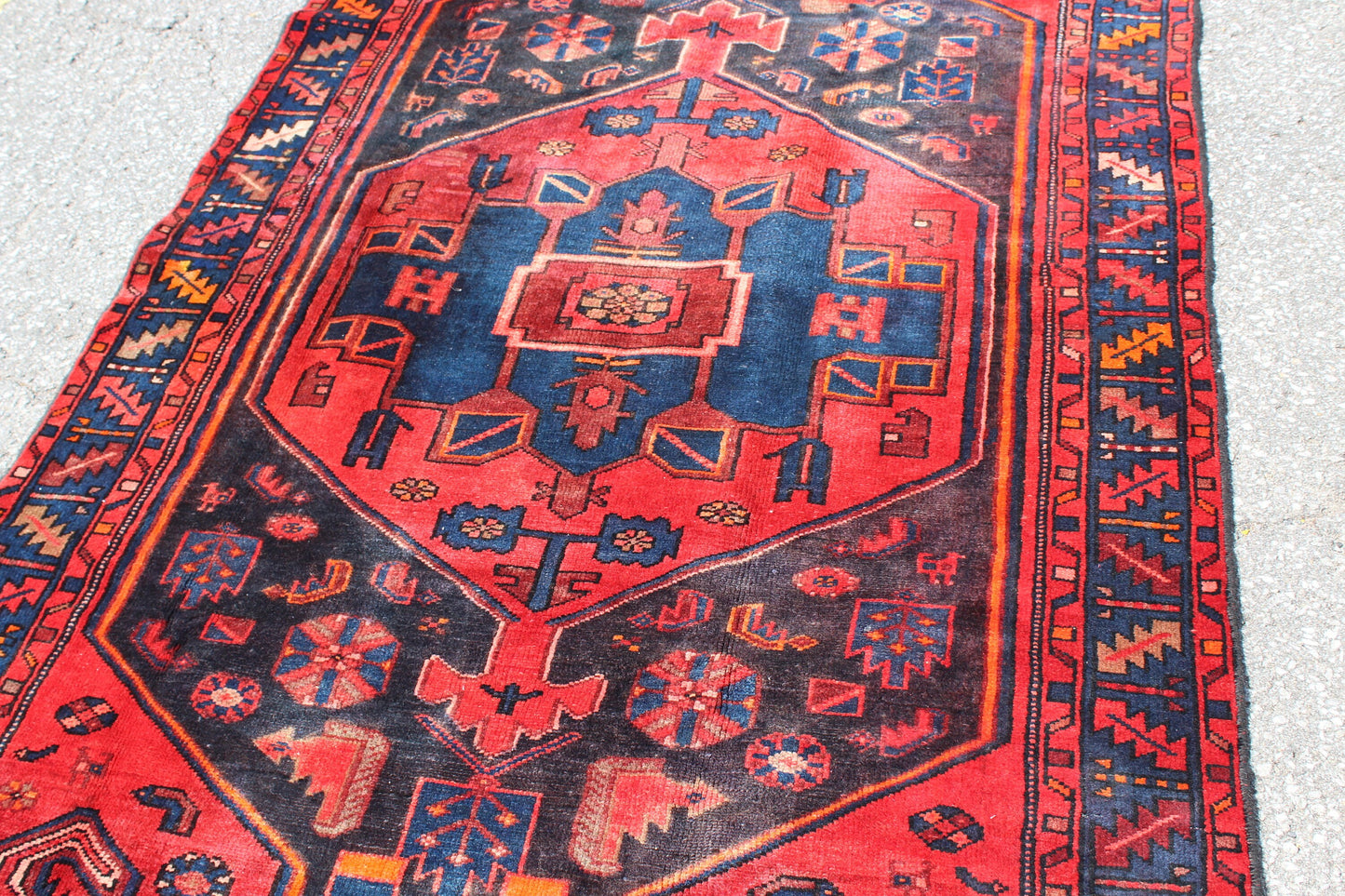 Red Blue 4x7 Vintage Rug | Tribal Oriental Persian Rug | Kazak Bohemian Rug | Handmade Rug