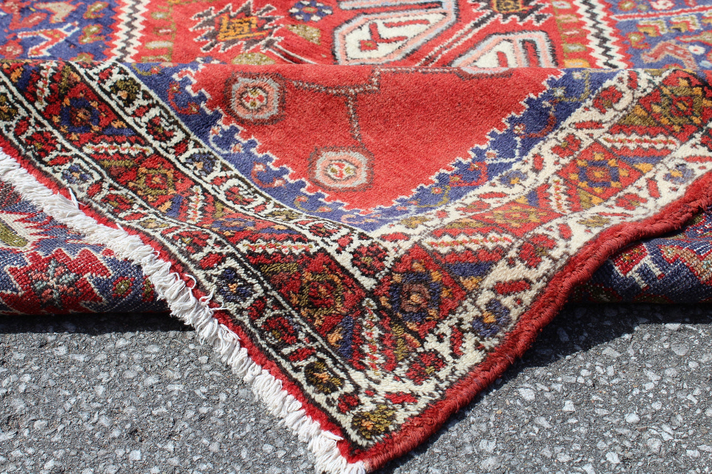 Red Blue 5x5 Vintage Rug | Tribal Oriental Persian Rug | Kazak Bohemian Rug | Handmade Rug