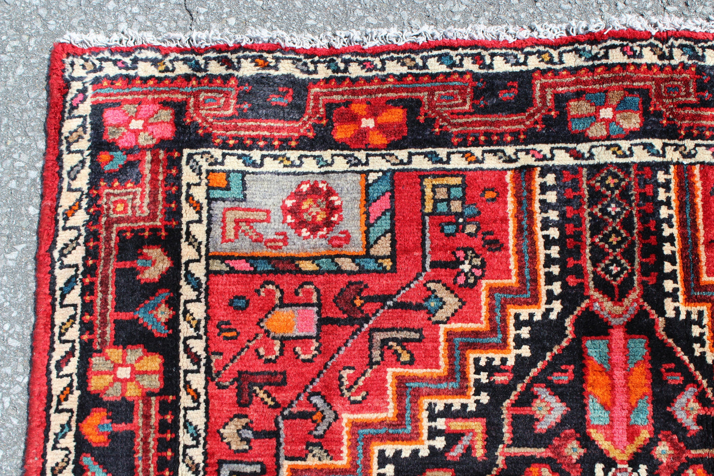 Black Red 4x7 Vintage Rug | Tribal Oriental Persian Rug | Kazak Bohemian Rug | Handmade Rug