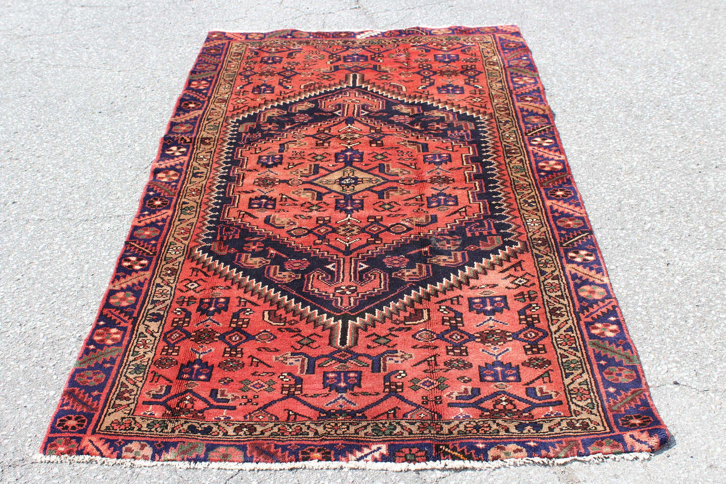 Red Blue 4x6 Vintage Rug | Tribal Oriental Persian Rug | Kazak Bohemian Rug | Handmade Rug