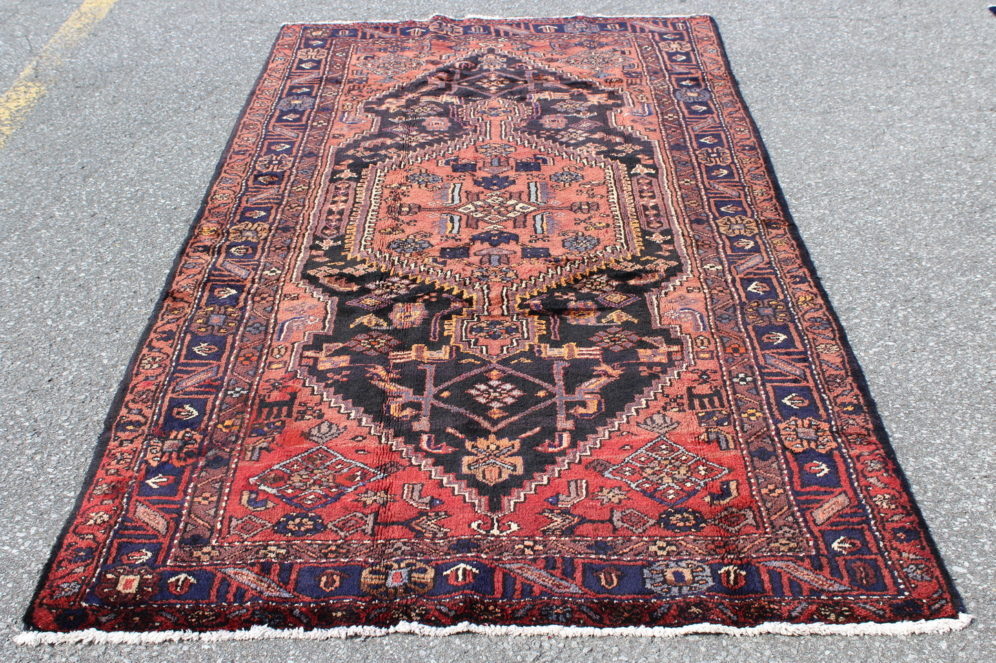 Blue Pink 5x8 Vintage Rug | Tribal Oriental Persian Rug | Kazak Bohemian Rug | Handmade Rug