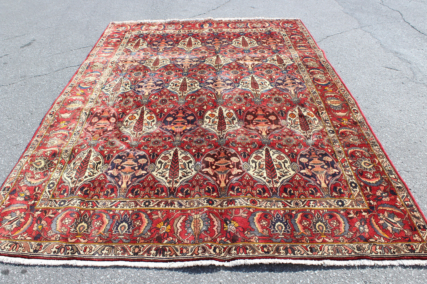 Red Blue 7x11 Vintage Rug | Tribal Oriental Persian Rug | Kazak Bohemian Rug | Handmade Rug