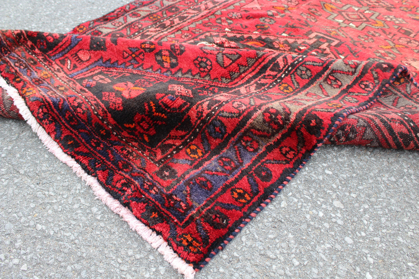 Red Blue 4x7 Vintage Rug | Tribal Oriental Persian Rug | Kazak Bohemian Rug | Handmade Rug
