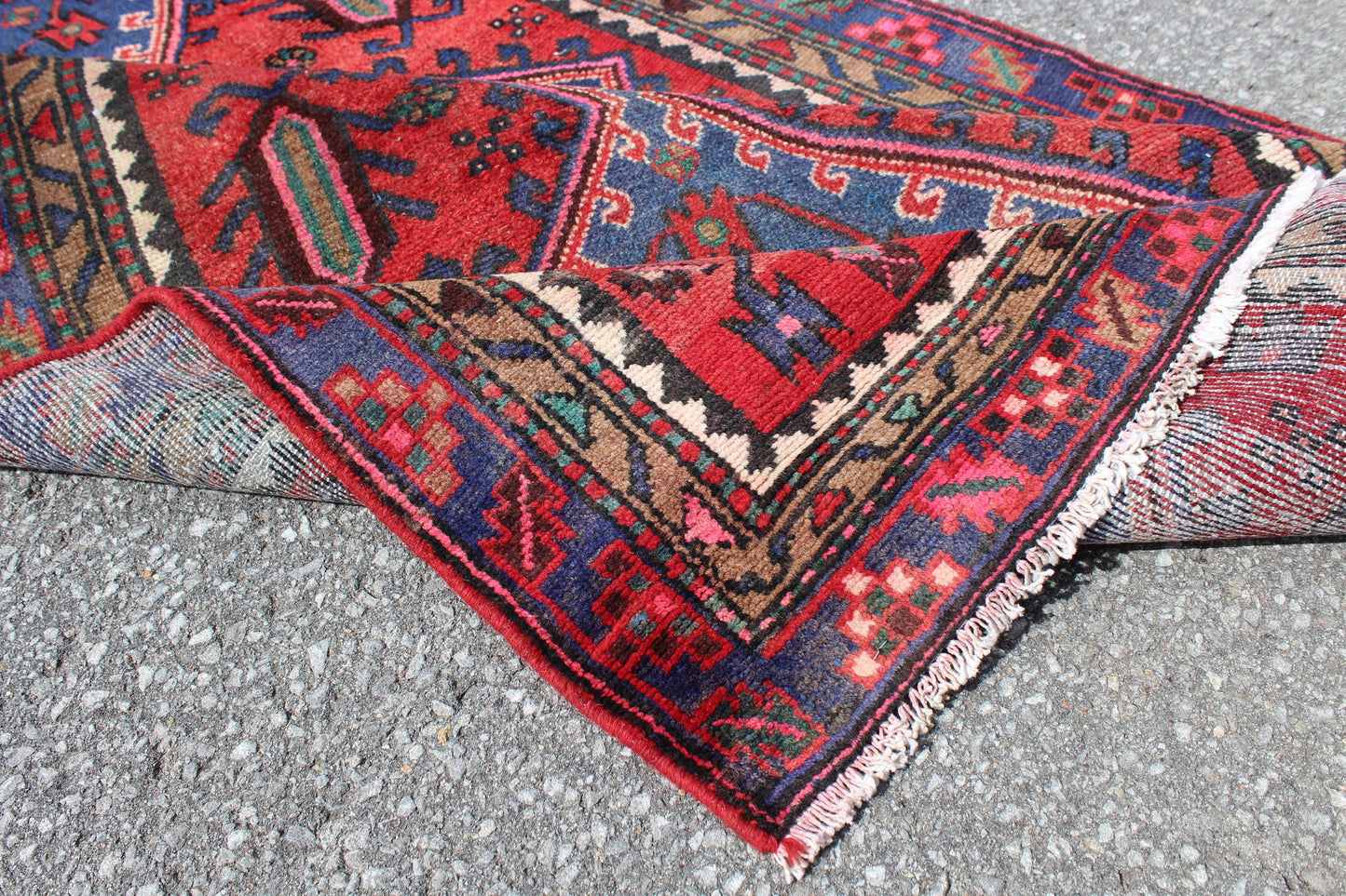 Red Blue 3x6 Vintage Rug | Tribal Oriental Persian Rug | Kazak Bohemian Rug | Handmade Rug6