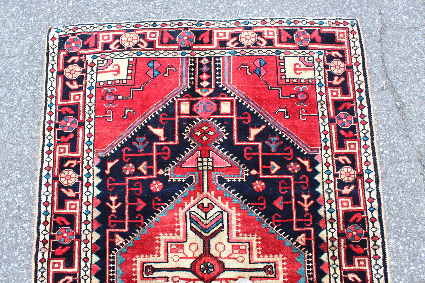 Red Black 4x5 Vintage Rug | Tribal Oriental Persian Rug | Kazak Bohemian Rug | Handmade Rug