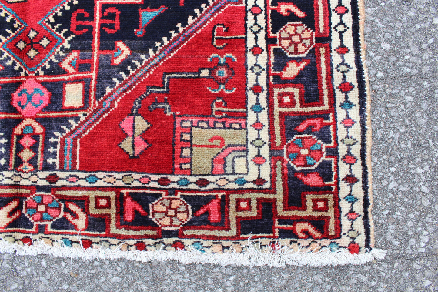 Red Black 4x5 Vintage Rug | Tribal Oriental Persian Rug | Kazak Bohemian Rug | Handmade Rug