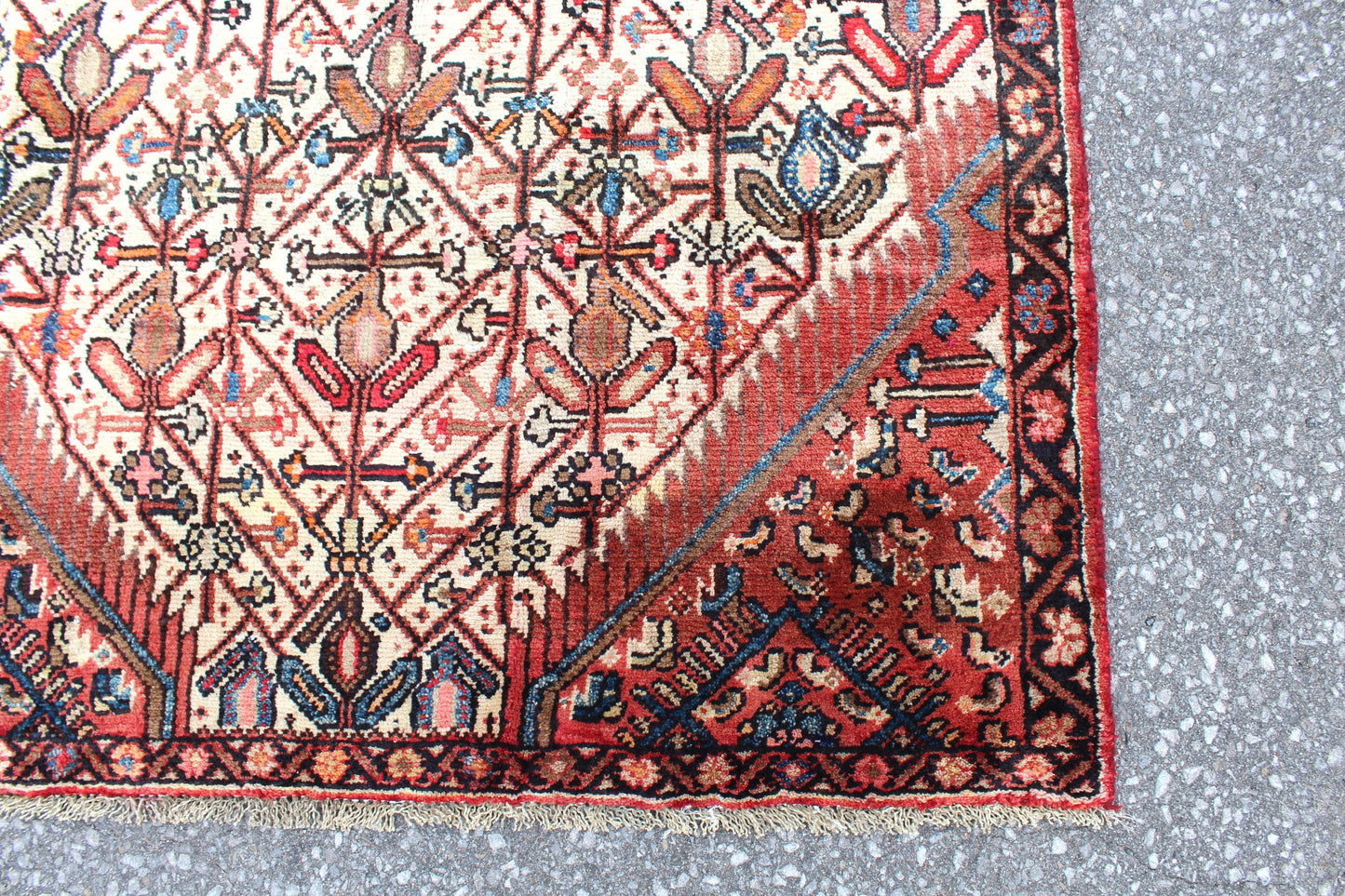 Ivory Runner Rug 3'6" x 6'11" with Coral Green Persian Tribal Design