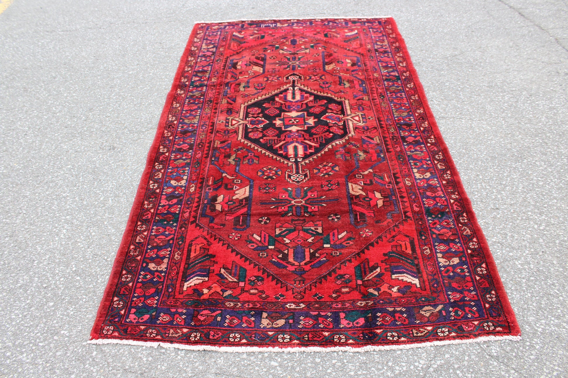 Red 4x8 Vintage Rug | Tribal Oriental Persian Rug | Kazak Bohemian Rug | Handmade Rug
