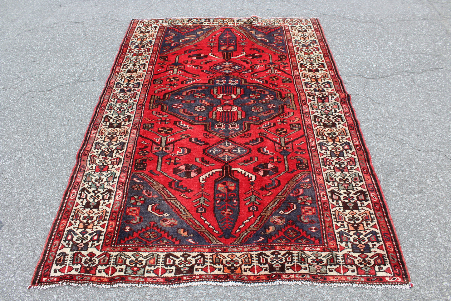 Red Blue 5x7 Vintage Rug | Tribal Oriental Persian Rug | Kazak Bohemian Rug | Handmade Rug