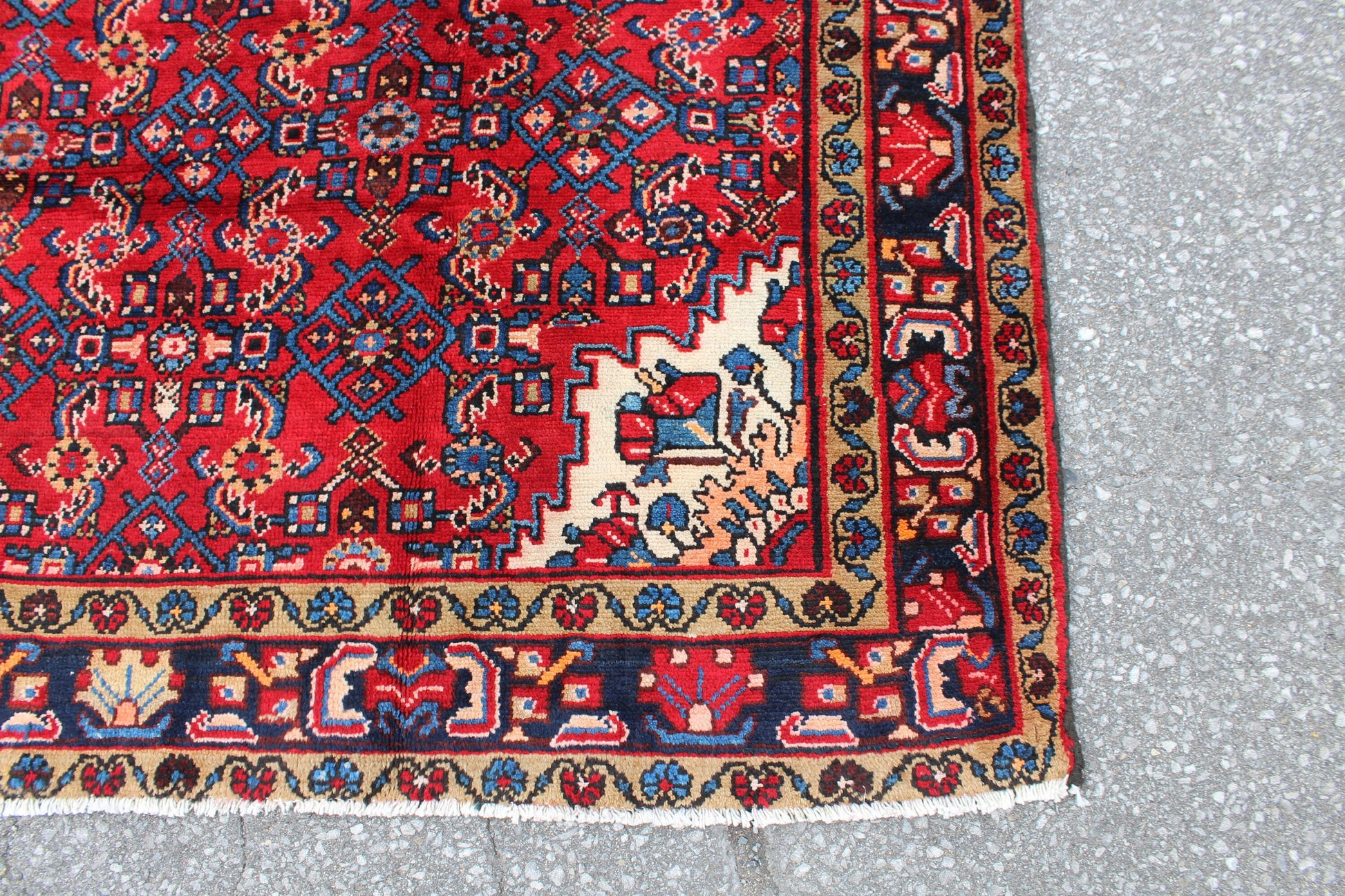 Red Blue 5x8 Vintage Rug | Tribal Oriental Persian Rug | Kazak Bohemian Rug | Handmade Rug