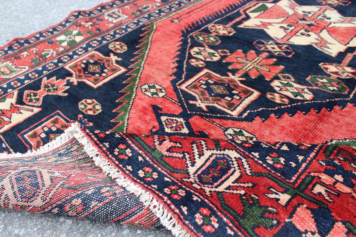 Red Blue 4x7 Vintage Rug | Tribal Oriental Persian Rug | Kazak Bohemian Rug | Handmade Rug