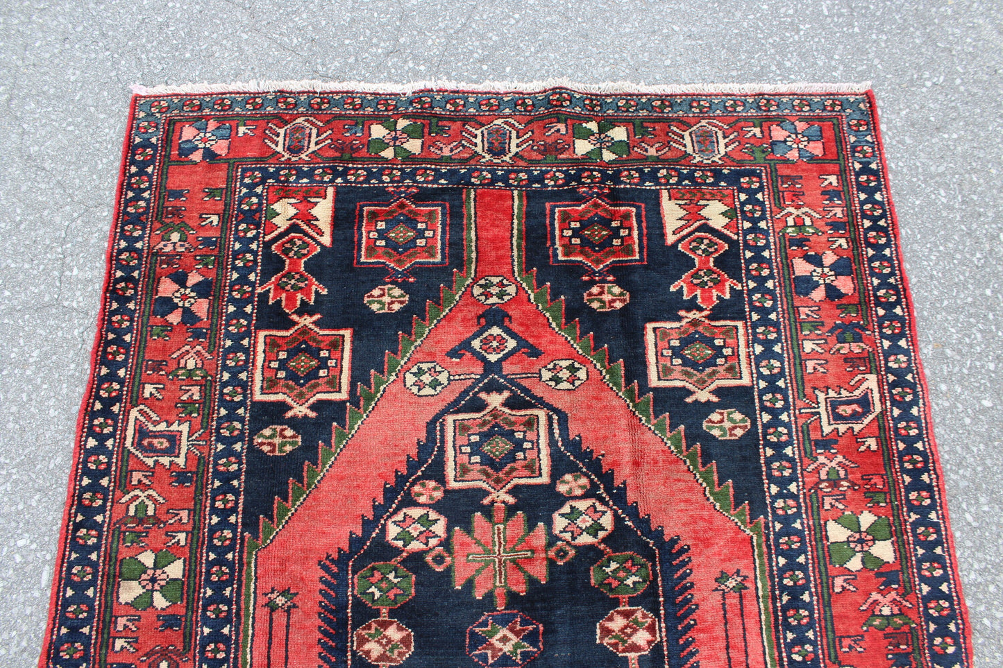Red Blue 4x7 Vintage Rug | Tribal Oriental Persian Rug | Kazak Bohemian Rug | Handmade Rug