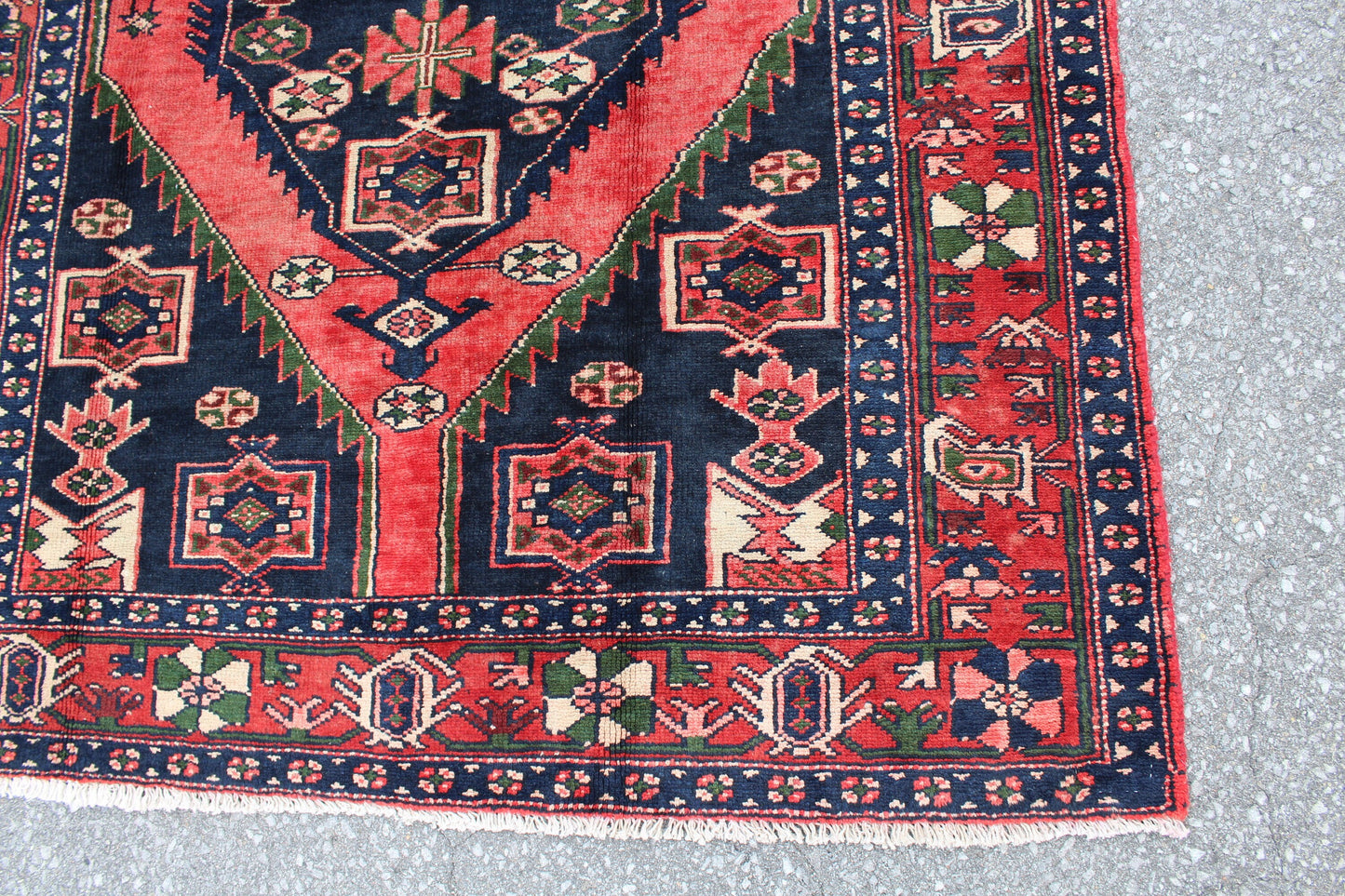 Red Blue 4x7 Vintage Rug | Tribal Oriental Persian Rug | Kazak Bohemian Rug | Handmade Rug