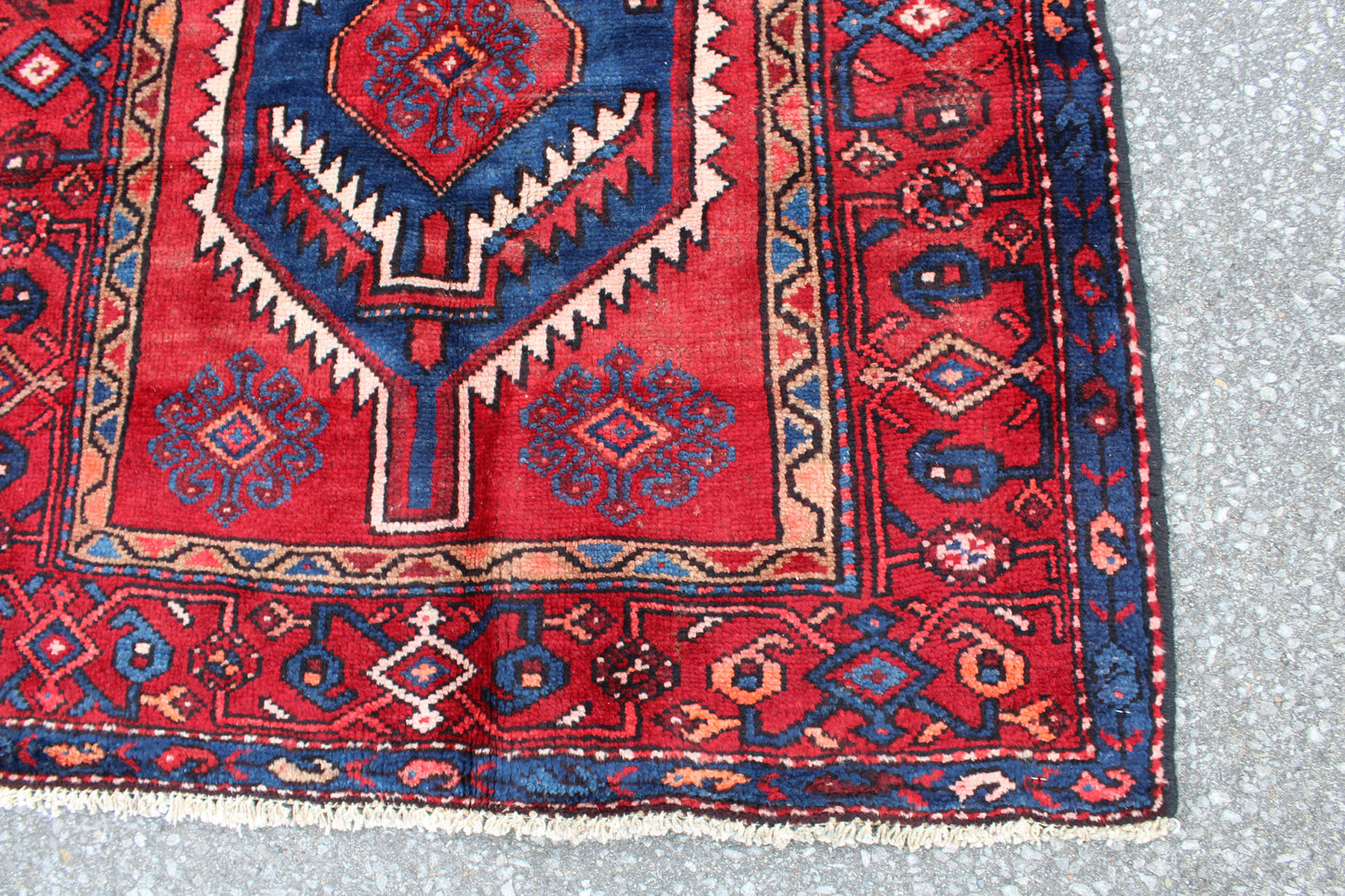 Red Blue 3x6 Vintage Runner Rug | Tribal Persian Turkish Style Rug