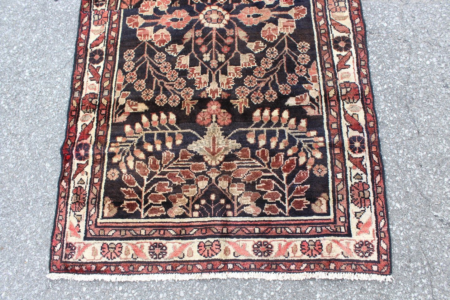 Black Oriental 3x8 Runner Rug | Coral Beige Florals
