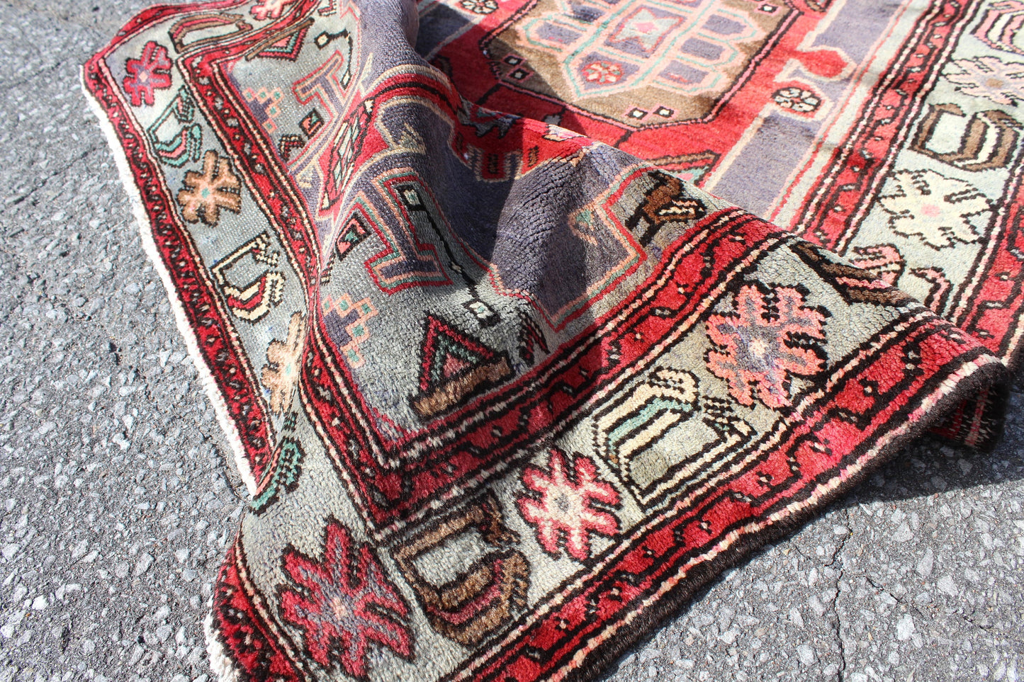 Orange Blue 3x6 Vintage Rug | Tribal Oriental Persian Rug | Kazak Bohemian Rug | Handmade Rug