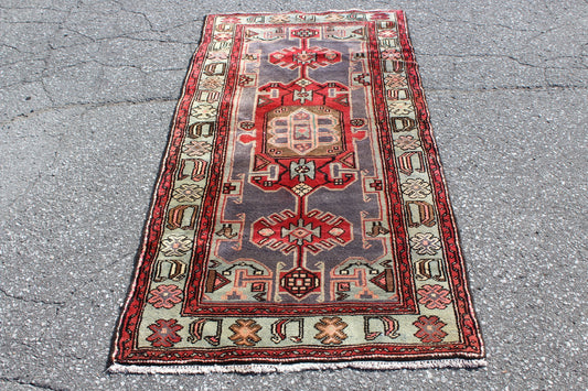 Orange Blue 3x6  Vintage Rug | Tribal Oriental Persian Rug | Kazak Bohemian Rug | Handmade Rug